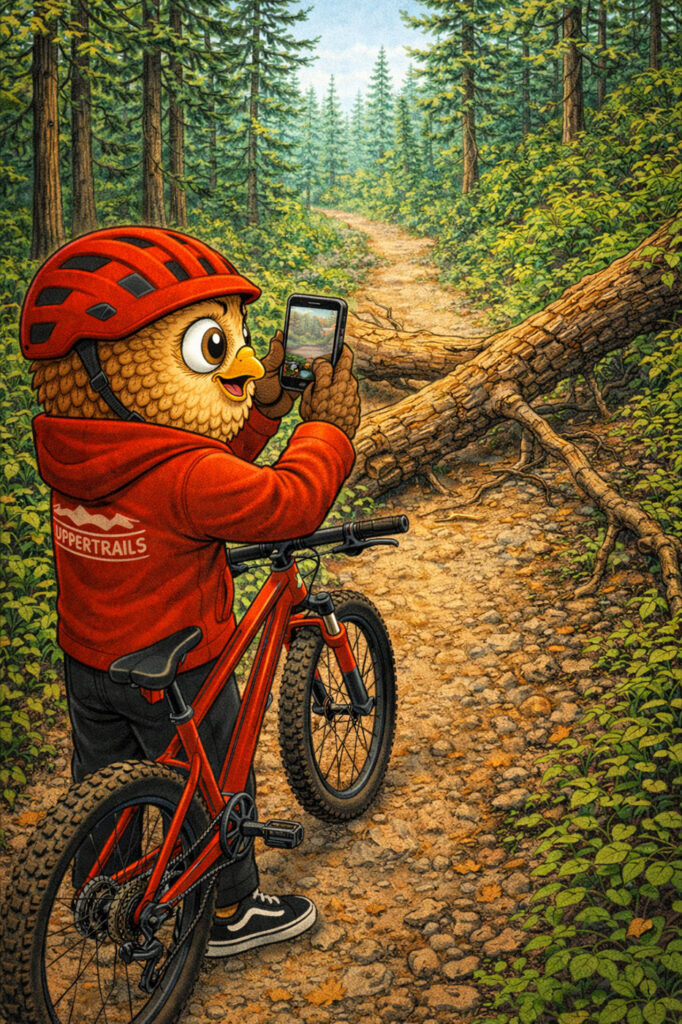 UpperHoot - umgestürzter Baum versperrt Trail